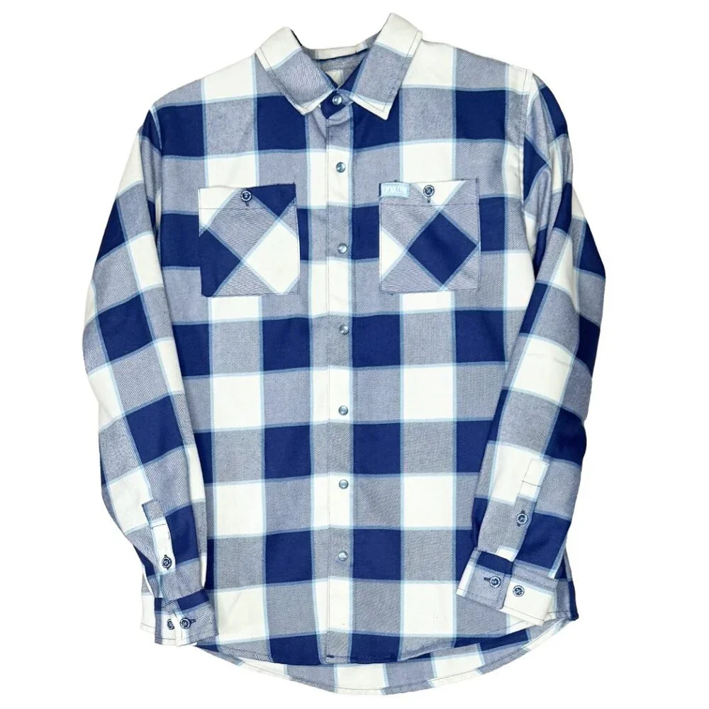 DIXXON DFC Youth Blue White Plaid Flannel Shirt Pearl Snap XL NWOT - Picture 3 of 10